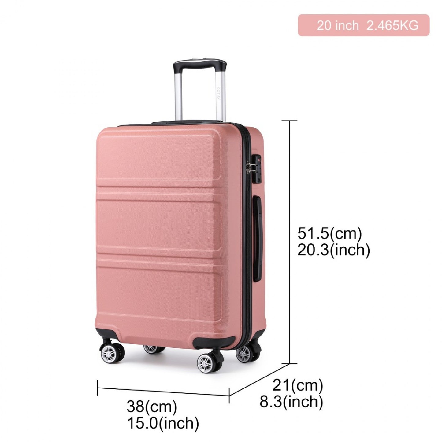 K1871-1L - KONO ABS 20 INCH SCULPTED HORIZONTAL DESIGN CABIN LUGGAGE - NUDE - The Baggage Shop