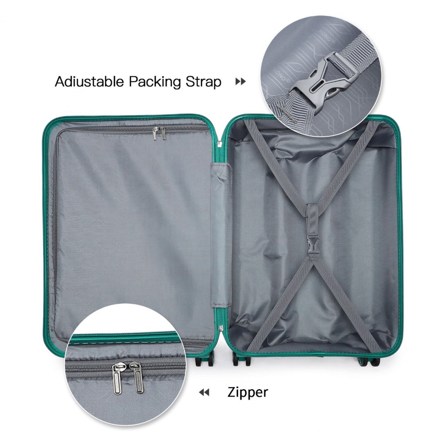 K1871-1L - KONO ABS 20 INCH SCULPTED HORIZONTAL DESIGN CABIN LUGGAGE - TEAL - The Baggage Shop