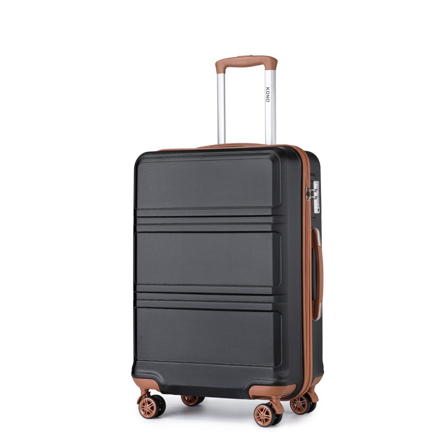 K1871-1L - KONO ABS 20 INCH SCULPTED HORIZONTAL DESIGN CABIN LUGGAGE - BLACK AND BROWN - The Baggage Shop