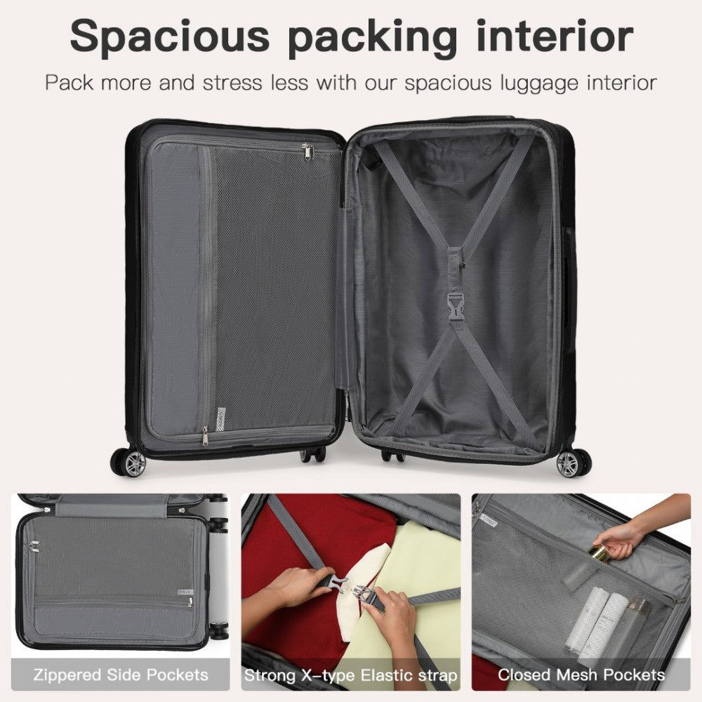 KSK2482 - KONO 28 INCH EXPANDABLE HORIZONTAL ENGRAVED HARD SHELL ABS+PC CHECK-IN SUITCASE WITH TSA LOCK - BLACK - The Baggage Shop