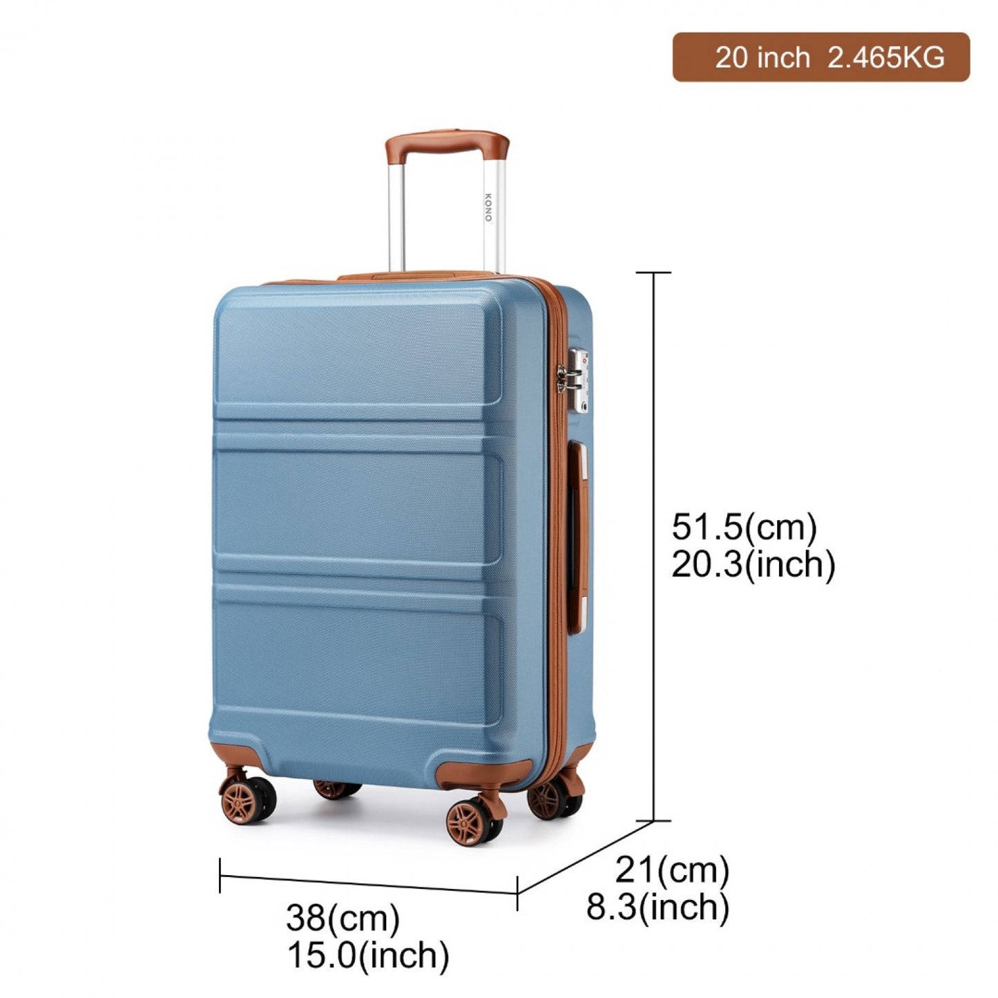 K1871-1L - KONO ABS 20 INCH SCULPTED HORIZONTAL DESIGN CABIN LUGGAGE - GRAYISH BLUE AND BROWN - The Baggage Shop