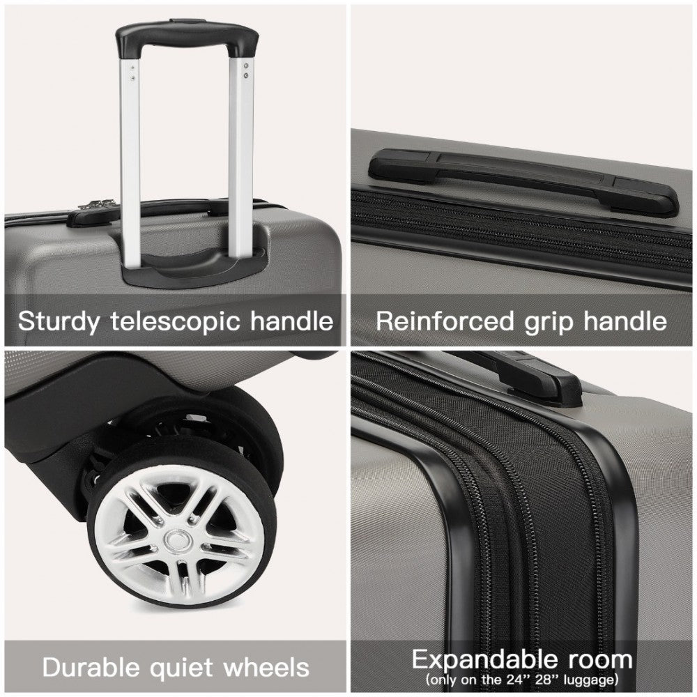 KSK2482 - KONO 24 INCH EXPANDABLE HORIZONTAL ENGRAVED HARD SHELL ABS+PC CHECK-IN SUITCASE WITH TSA LOCK - GREY - The Baggage Shop