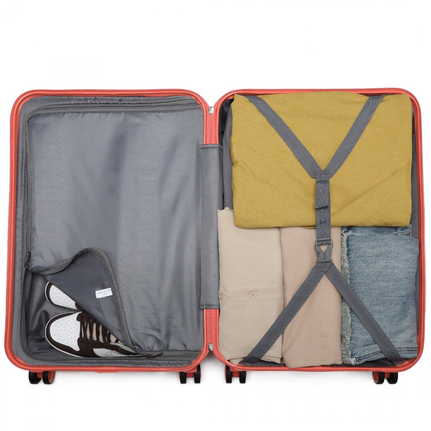 K1871-1L - KONO ABS 20 INCH SCULPTED HORIZONTAL DESIGN CABIN LUGGAGE - CORAL - The Baggage Shop
