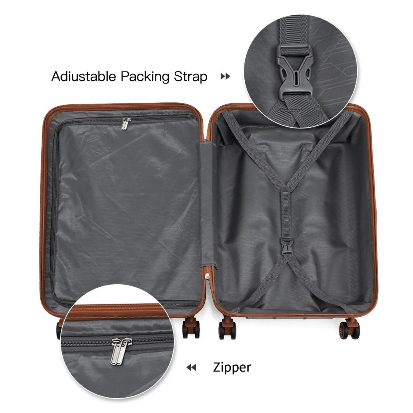K1871-1L - KONO ABS 20 INCH SCULPTED HORIZONTAL DESIGN CABIN LUGGAGE - BLACK AND BROWN - The Baggage Shop