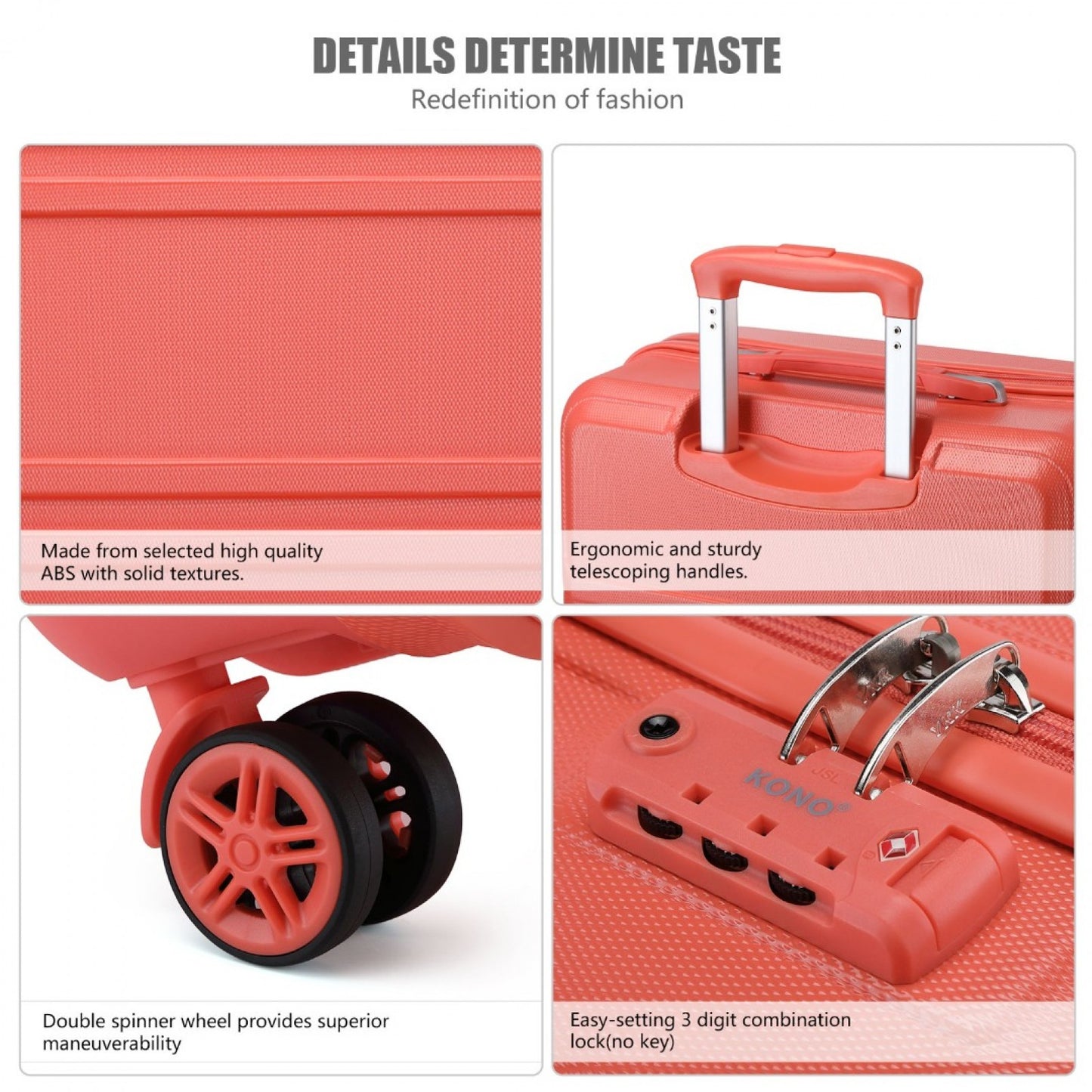 K1871-1L - KONO ABS 20 INCH SCULPTED HORIZONTAL DESIGN CABIN LUGGAGE - CORAL - The Baggage Shop