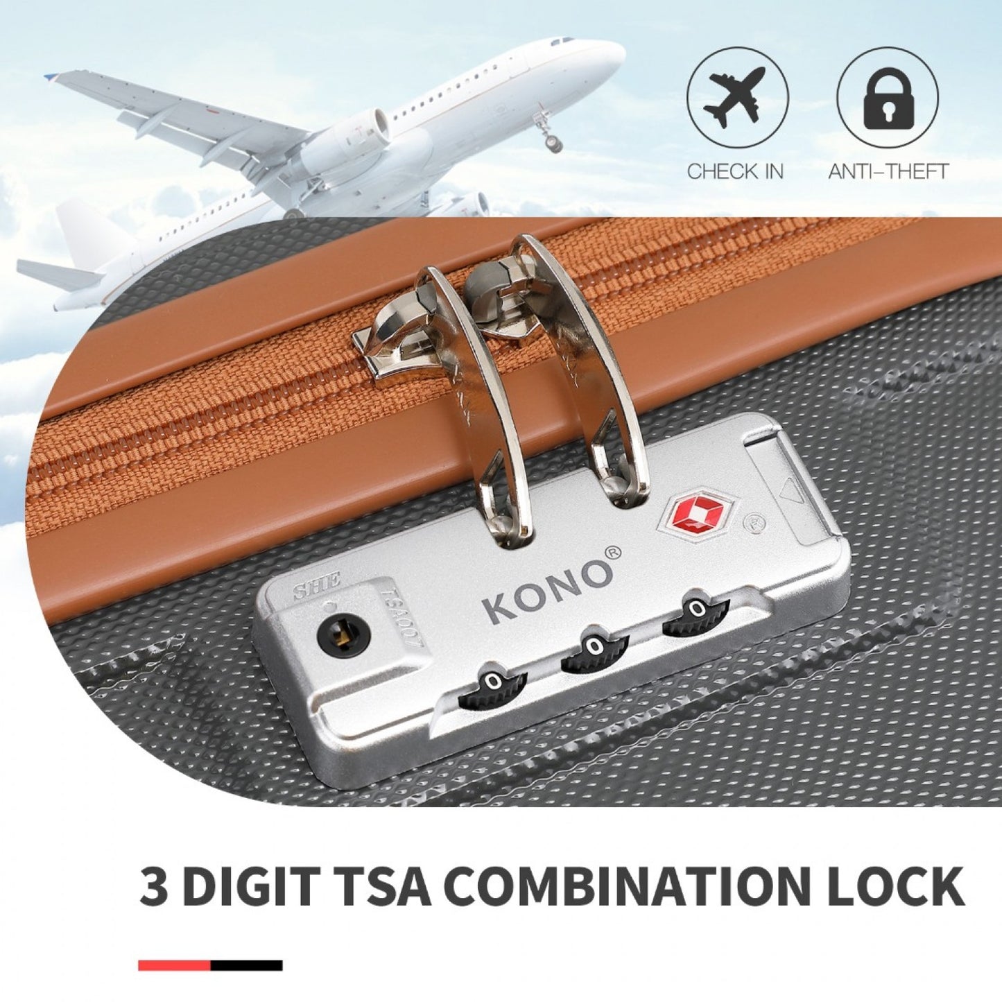 K1871-1L - KONO ABS 20 INCH SCULPTED HORIZONTAL DESIGN CABIN LUGGAGE - GREY AND BROWN - The Baggage Shop