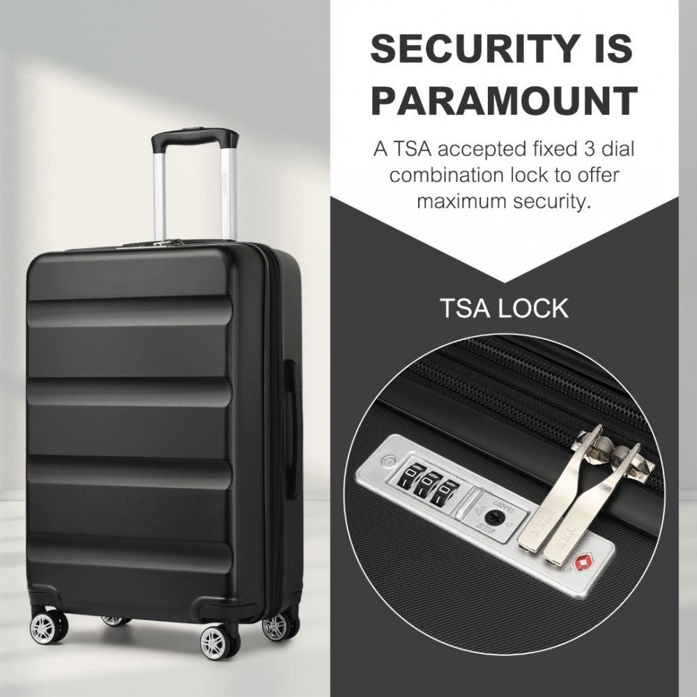 KSK2482 - KONO 28 INCH EXPANDABLE HORIZONTAL ENGRAVED HARD SHELL ABS+PC CHECK-IN SUITCASE WITH TSA LOCK - BLACK - The Baggage Shop