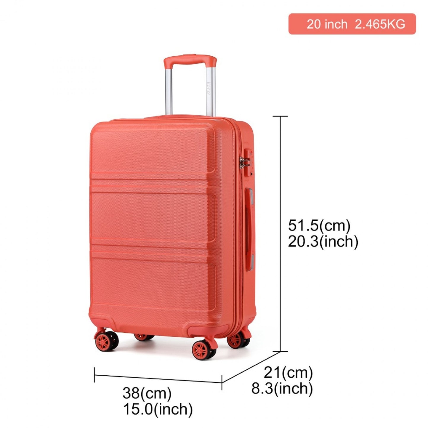 K1871-1L - KONO ABS 20 INCH SCULPTED HORIZONTAL DESIGN CABIN LUGGAGE - CORAL - The Baggage Shop