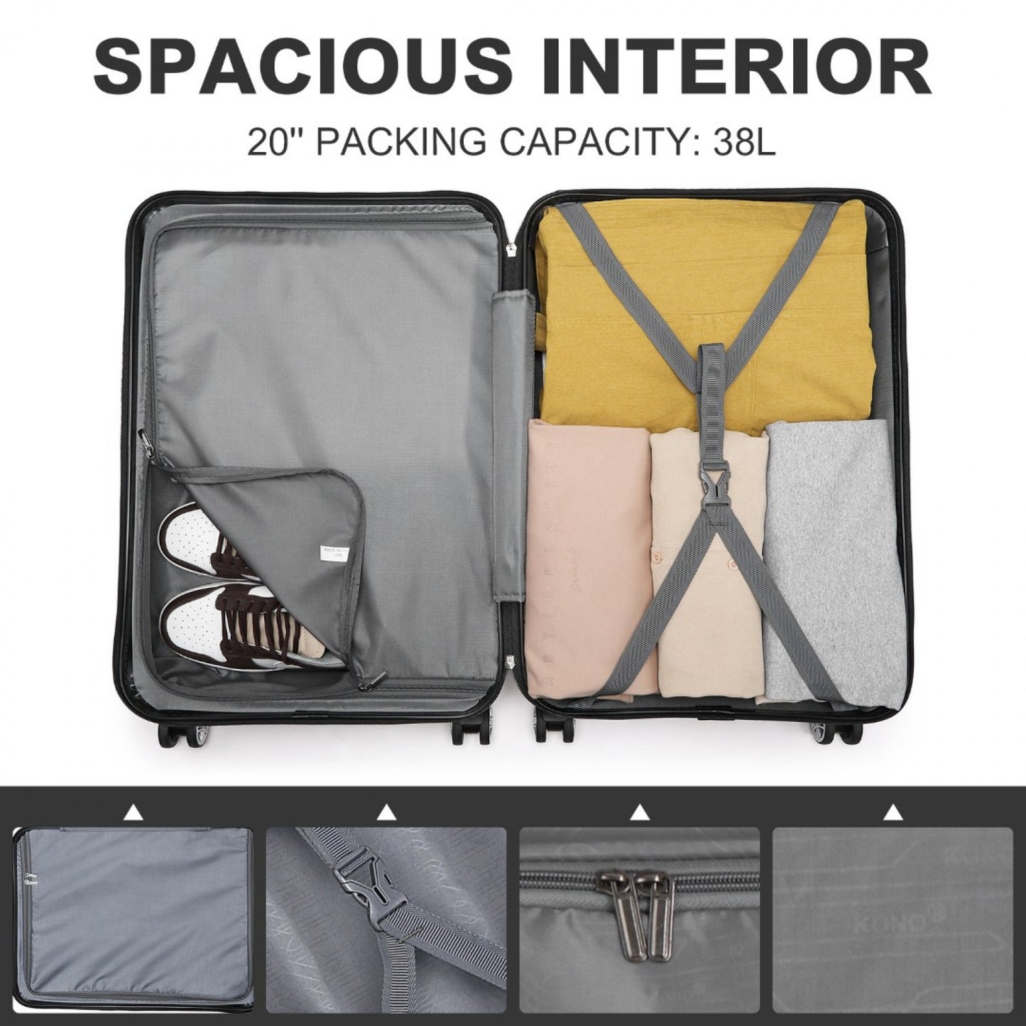 K1871-1L - KONO ABS 20 INCH SCULPTED HORIZONTAL DESIGN CABIN LUGGAGE - NAVY BLUE - The Baggage Shop