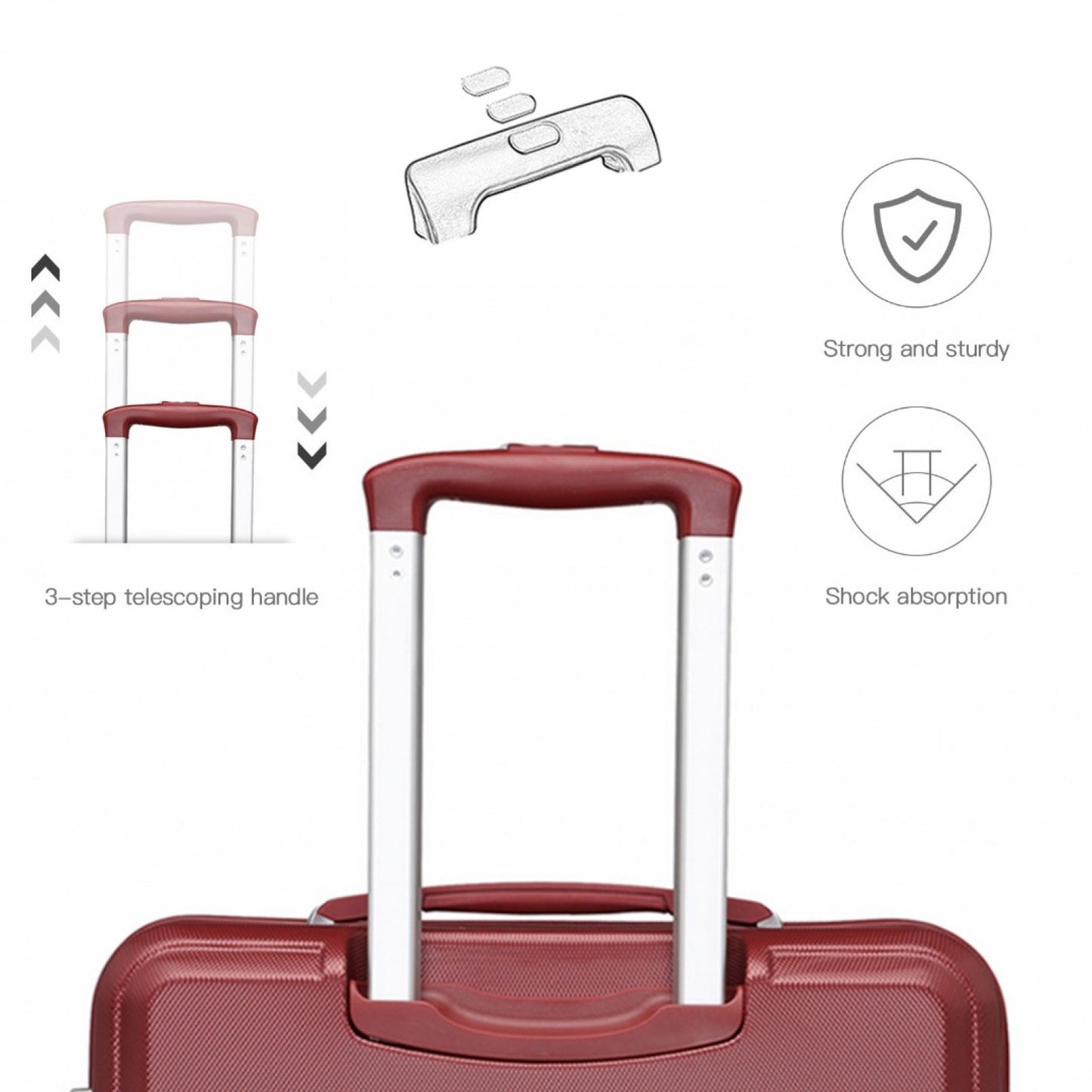 K1871-1L - KONO ABS 20 INCH SCULPTED HORIZONTAL DESIGN CABIN LUGGAGE - BURGUNDY - The Baggage Shop
