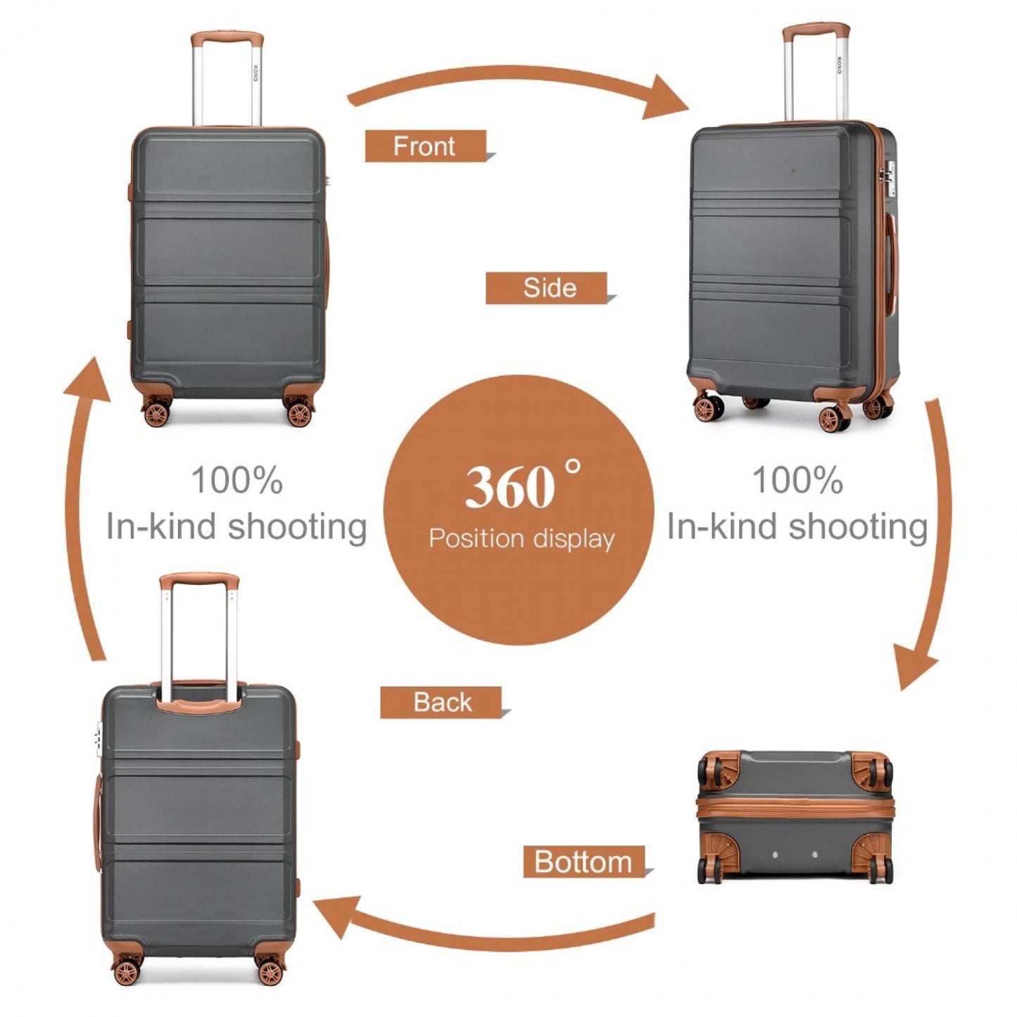 K1871-1L - KONO ABS 20 INCH SCULPTED HORIZONTAL DESIGN CABIN LUGGAGE - GREY AND BROWN - The Baggage Shop