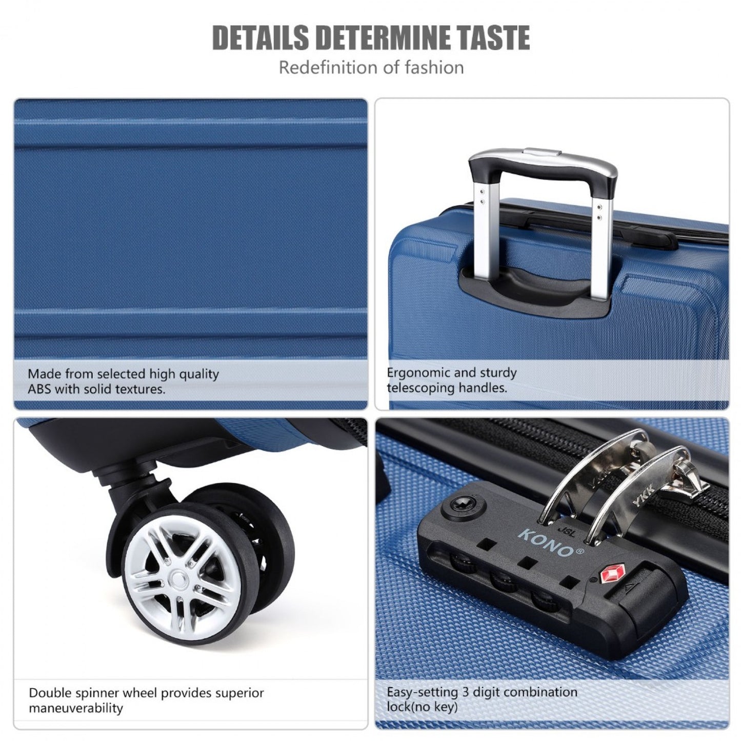 K1871-1L - KONO ABS 20 INCH SCULPTED HORIZONTAL DESIGN CABIN LUGGAGE - NAVY BLUE - The Baggage Shop