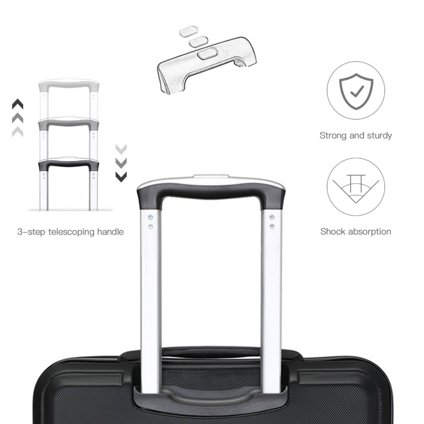 K1871-1L - KONO ABS 20 INCH SCULPTED HORIZONTAL DESIGN CABIN LUGGAGE - BLACK - The Baggage Shop