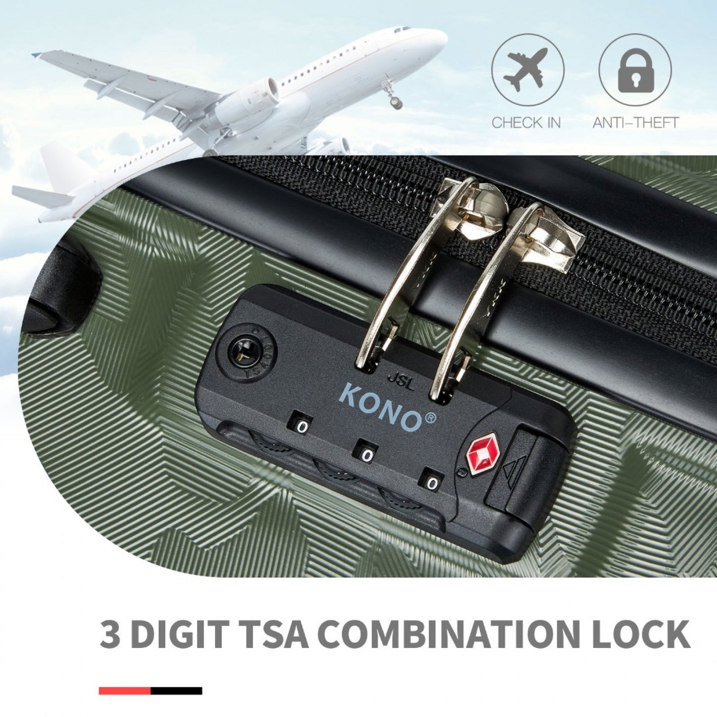 K1871-1L - KONO ABS 20 INCH SCULPTED HORIZONTAL DESIGN CABIN LUGGAGE - CAMOUFLAGE GREEN AND BLACK - The Baggage Shop