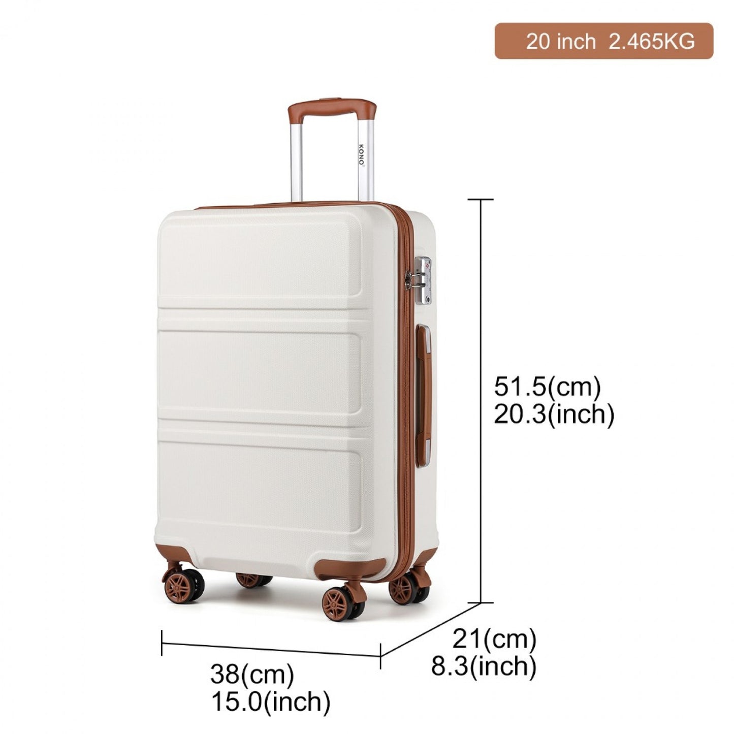 K1871-1L - KONO ABS 20 INCH SCULPTED HORIZONTAL DESIGN CABIN LUGGAGE - CREAM - The Baggage Shop