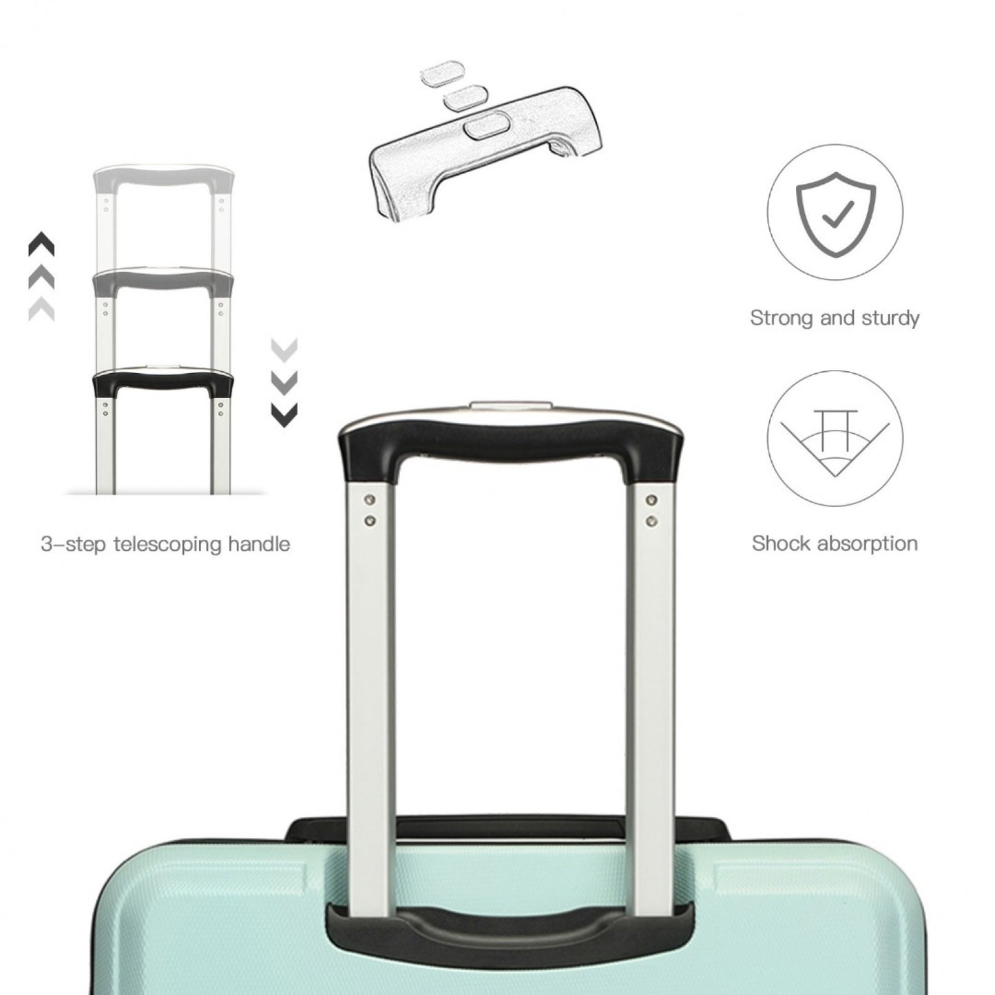 K1871-1L - KONO ABS 20 INCH SCULPTED HORIZONTAL DESIGN CABIN LUGGAGE - MINT GREEN - The Baggage Shop