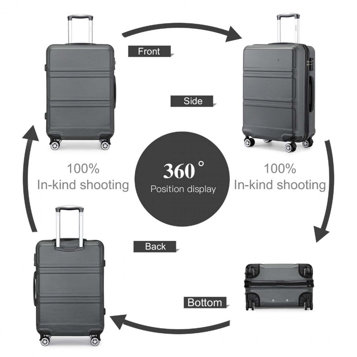 K1871-1L - KONO ABS 20 INCH SCULPTED HORIZONTAL DESIGN CABIN LUGGAGE - GREY - The Baggage Shop