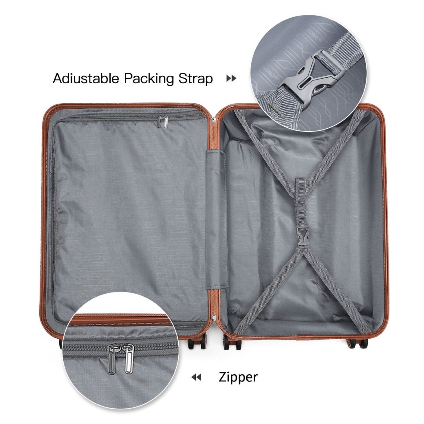 K1871-1L - KONO ABS 20 INCH SCULPTED HORIZONTAL DESIGN CABIN LUGGAGE - CREAM - The Baggage Shop