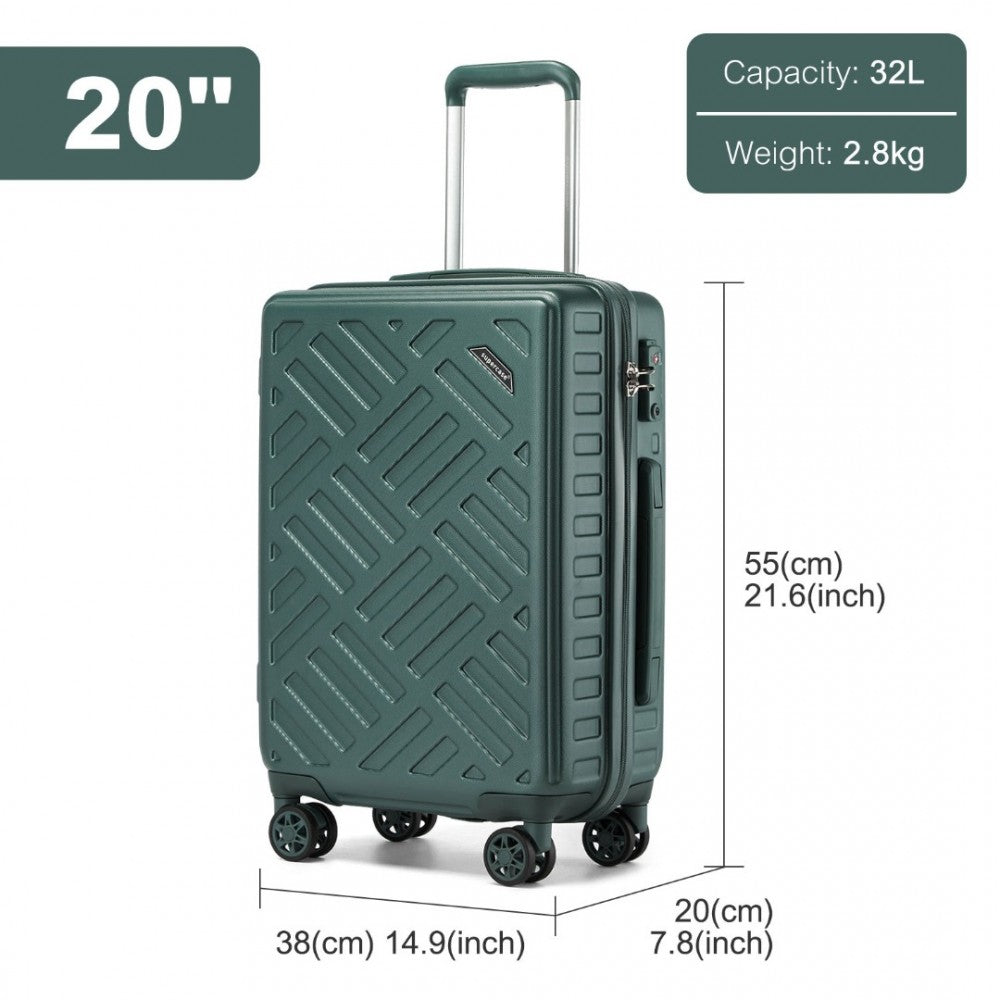 KSS2495 - SUPERCASE 20 INCH SLEEK GEOMETRIC PATTERN HARD SHELL ABS+PC CABIN CARRY-ON SUITCASE WITH TSA LOCK - MILITARY GREEN - The Baggage Shop