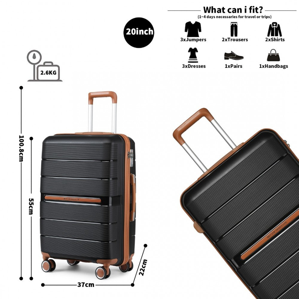 K2392L - BRITISH TRAVELLER 3 PCS MULTI-TEXTURE POLYPROPYLENE HARD SHELL SUITCASE WITH TSA LOCK - BLACK - The Baggage Shop