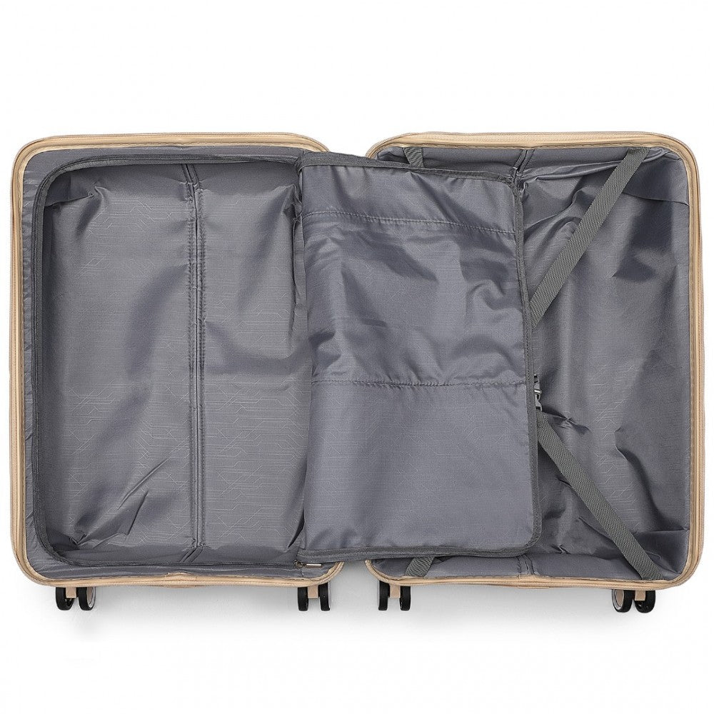 K2392L - BRITISH TRAVELLER 3 PCS MULTI-TEXTURE POLYPROPYLENE HARD SHELL SUITCASE WITH TSA LOCK - BROWN AND APRICOT - The Baggage Shop