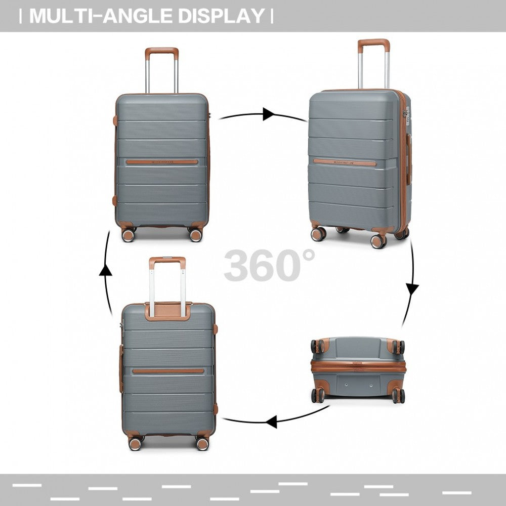 K2392L - BRITISH TRAVELLER 3 PCS MULTI-TEXTURE POLYPROPYLENE HARD SHELL SUITCASE WITH TSA LOCK - GREY AND BROWN - The Baggage Shop