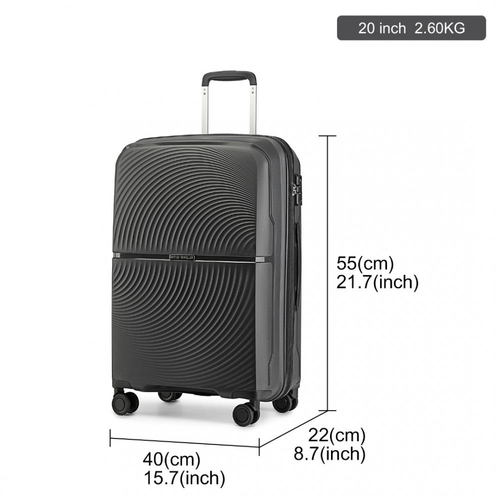K2393L - BRITISH TRAVELLER 3 PCS SET SPINNER HARD SHELL PP SUITCASE WITH TSA LOCK - BLACK - The Baggage Shop