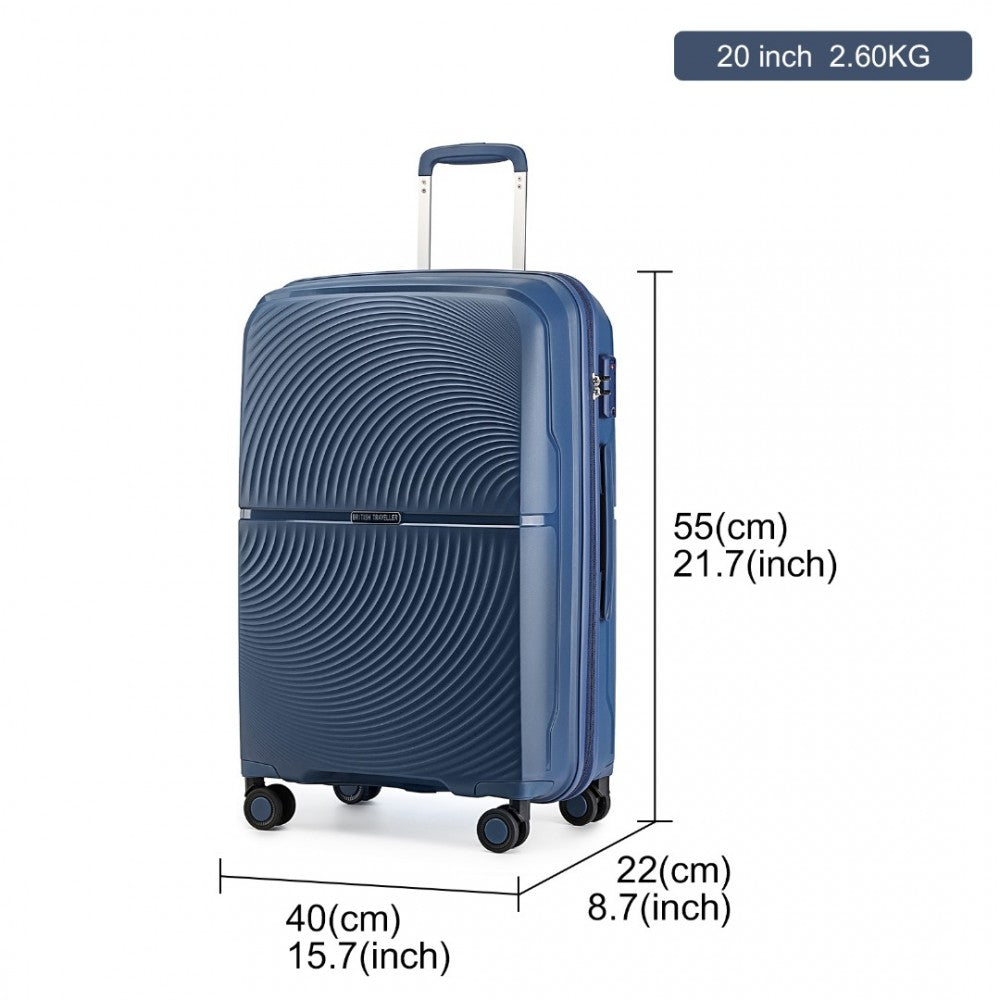 K2393L - BRITISH TRAVELLER 3 PCS SET SPINNER HARD SHELL PP SUITCASE WITH TSA LOCK - NAVY - The Baggage Shop