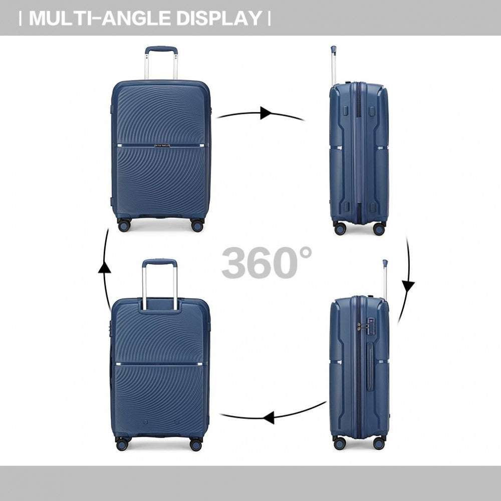 K2393L - BRITISH TRAVELLER 3 PCS SET SPINNER HARD SHELL PP SUITCASE WITH TSA LOCK - NAVY - The Baggage Shop