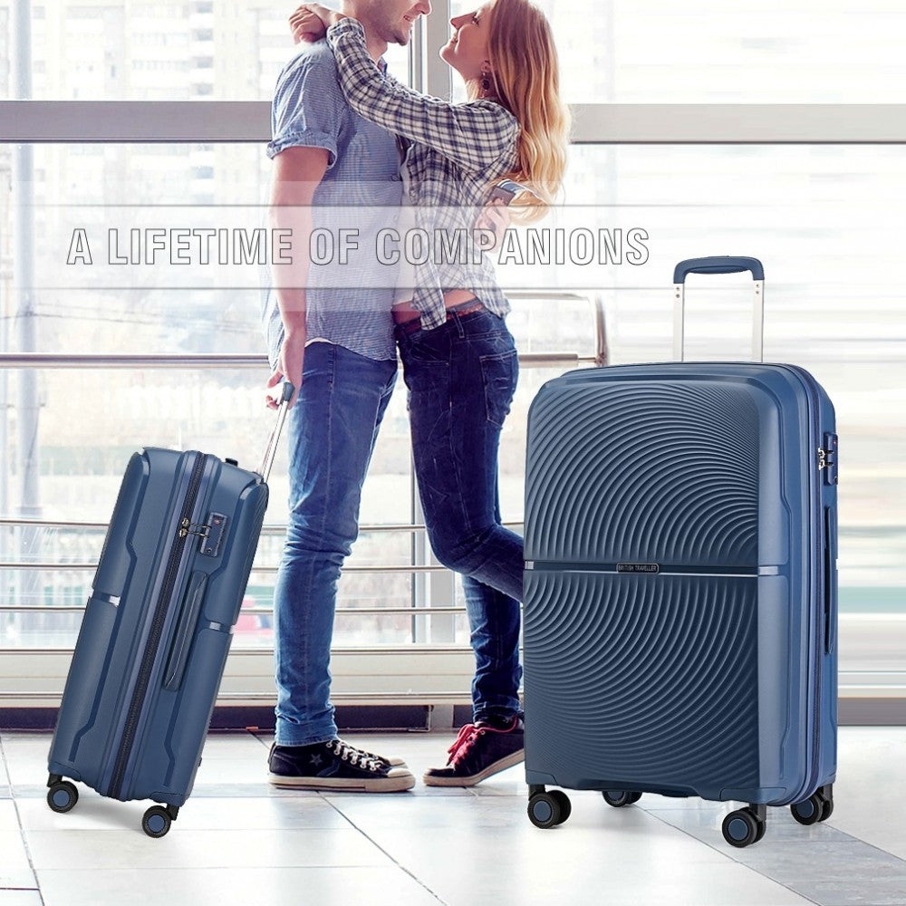 K2393L - BRITISH TRAVELLER 3 PCS SET SPINNER HARD SHELL PP SUITCASE WITH TSA LOCK - NAVY - The Baggage Shop