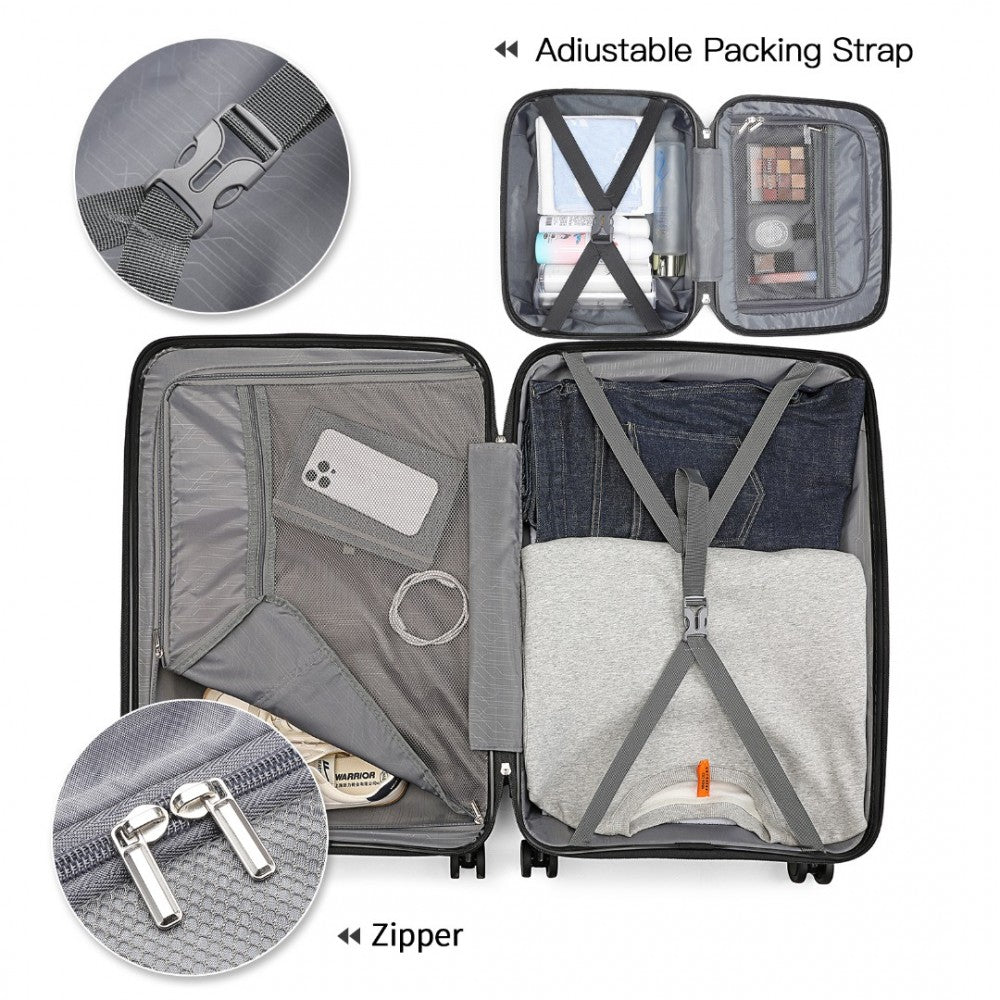 K2393L - BRITISH TRAVELLER 4 PCS SET SPINNER HARD SHELL PP SUITCASE WITH TSA LOCK AND VANITY CASE - BLACK - The Baggage Shop