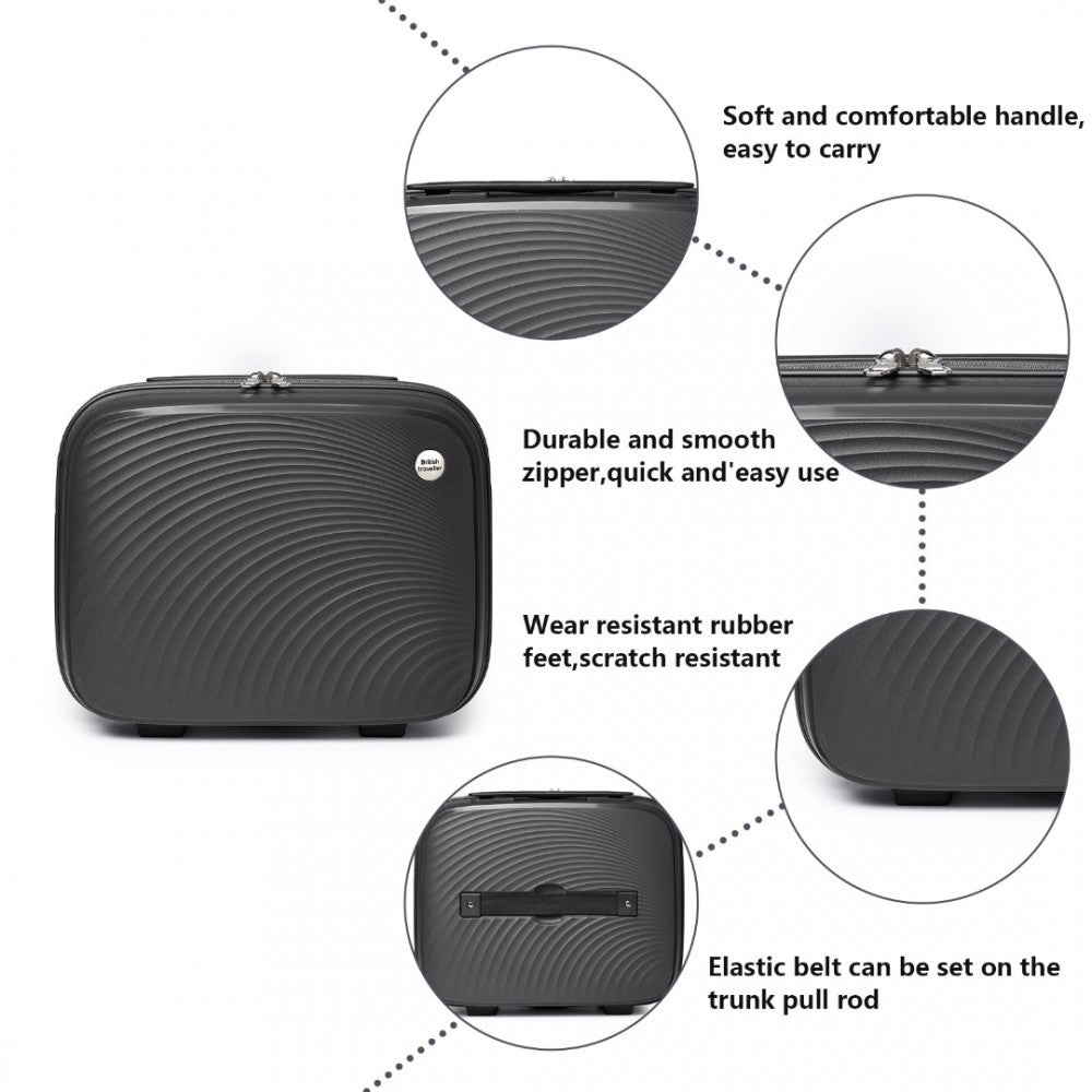 K2393L - BRITISH TRAVELLER 4 PCS SET SPINNER HARD SHELL PP SUITCASE WITH TSA LOCK AND VANITY CASE - BLACK - The Baggage Shop