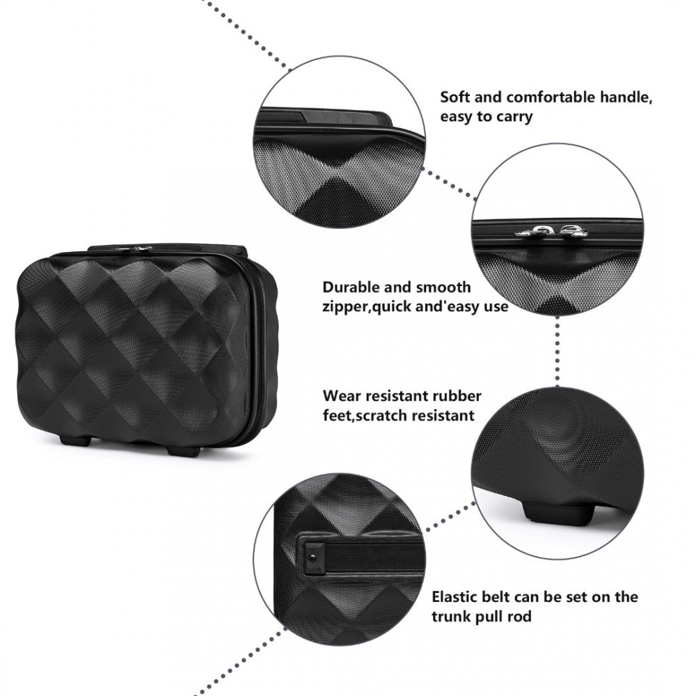 K2395L - BRITISH TRAVELLER ULTRALIGHT ABS AND POLYCARBONATE BUMPY DIAMOND 4 PCS LUGGAGE SET WITH TSA LOCK - BLACK - The Baggage Shop