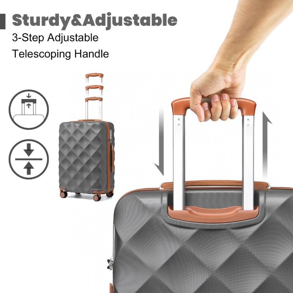 K2395L - BRITISH TRAVELLER ULTRALIGHT ABS AND POLYCARBONATE BUMPY DIAMOND 4 PCS LUGGAGE SET WITH TSA LOCK - GREY AND BROWN - The Baggage Shop