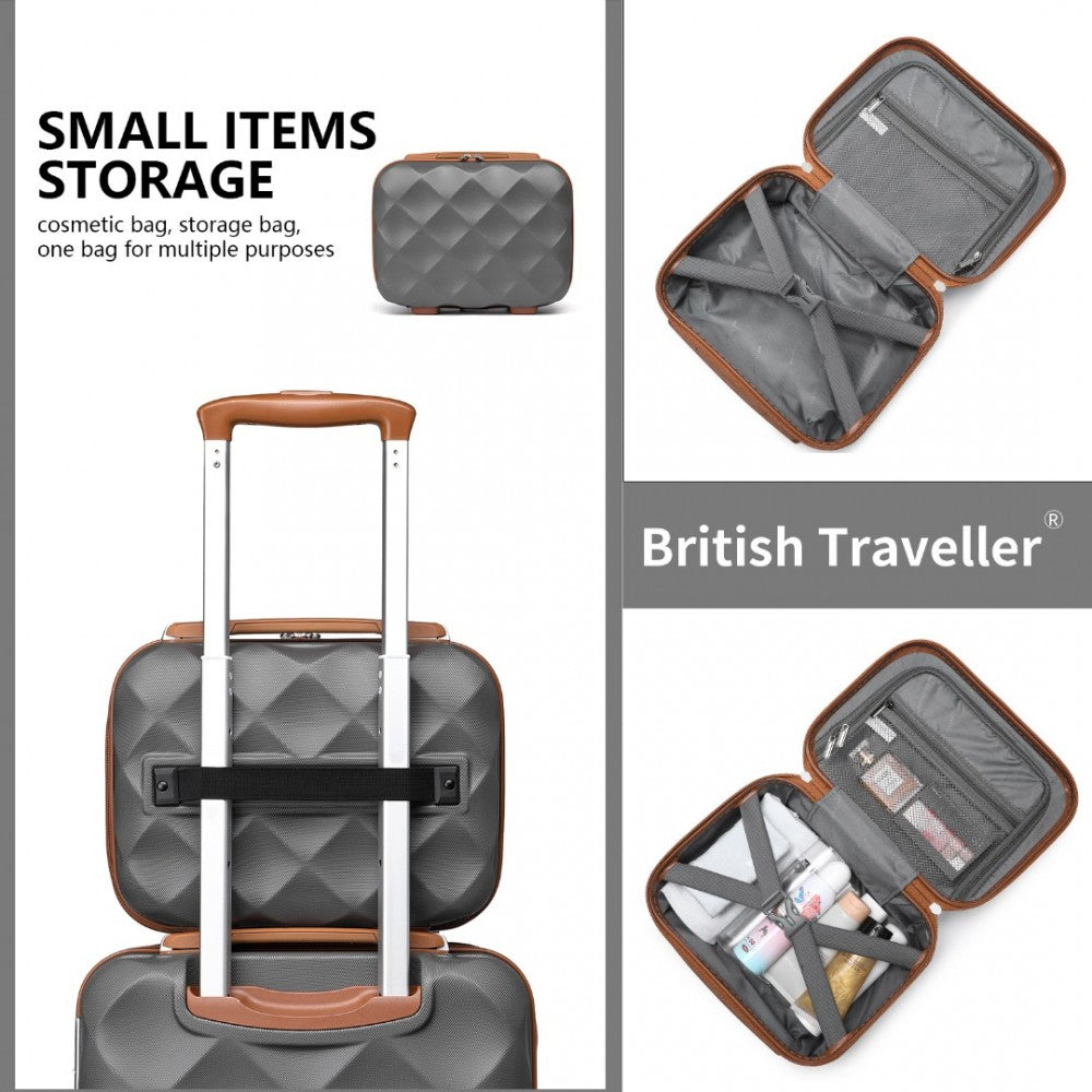 K2395L - BRITISH TRAVELLER ULTRALIGHT ABS AND POLYCARBONATE BUMPY DIAMOND 4 PCS LUGGAGE SET WITH TSA LOCK - GREY AND BROWN - The Baggage Shop