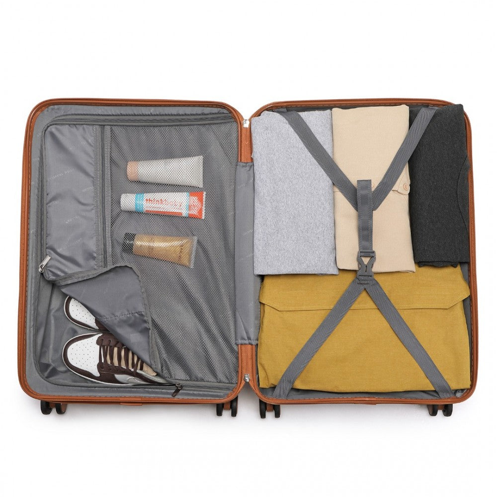 K2395L - BRITISH TRAVELLER ULTRALIGHT ABS AND POLYCARBONATE BUMPY DIAMOND 4 PCS LUGGAGE SET WITH TSA LOCK - NAVY AND BROWN - The Baggage Shop