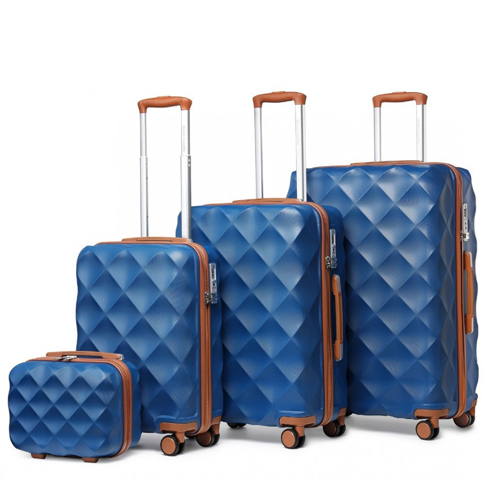 K2395L - BRITISH TRAVELLER ULTRALIGHT ABS AND POLYCARBONATE BUMPY DIAMOND 4 PCS LUGGAGE SET WITH TSA LOCK - NAVY AND BROWN - The Baggage Shop