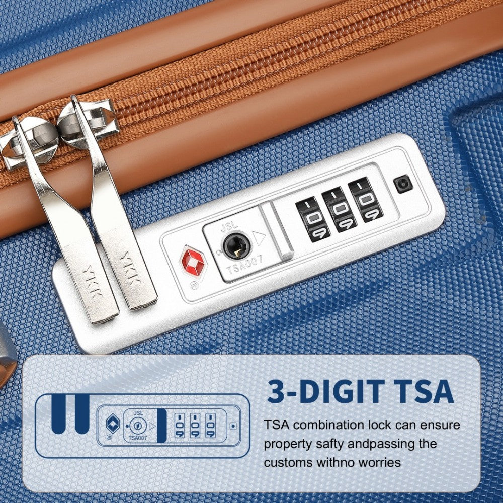 K2395L - BRITISH TRAVELLER ULTRALIGHT ABS AND POLYCARBONATE BUMPY DIAMOND 4 PCS LUGGAGE SET WITH TSA LOCK - NAVY AND BROWN - The Baggage Shop