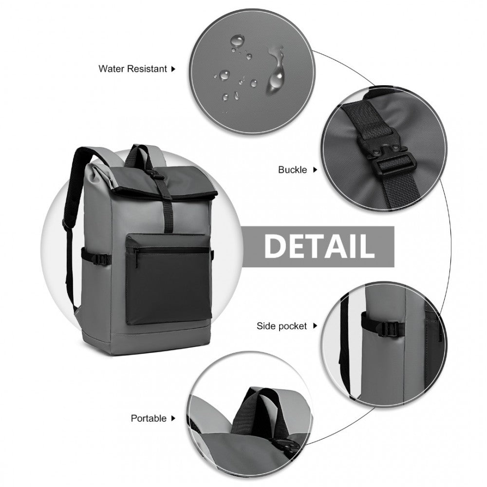 E2330 - KONO DURABLE PVC COATED WATER-RESISTANT STYLISH BACKPACK - BLACK - The Baggage Shop
