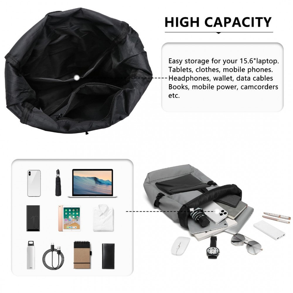 E2330 - KONO DURABLE PVC COATED WATER-RESISTANT STYLISH BACKPACK - BLACK - The Baggage Shop