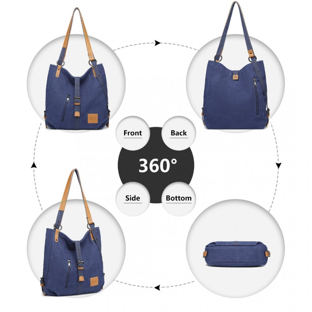 E6850 - KONO CANVAS HOBO SLOUCH SHOULDER BAG AND BACKPACK - BLUE - The Baggage Shop