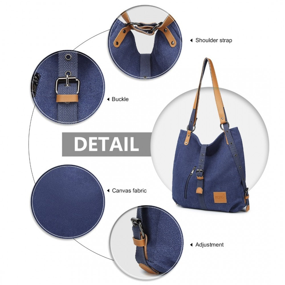 E6850 - KONO CANVAS HOBO SLOUCH SHOULDER BAG AND BACKPACK - BLUE - The Baggage Shop