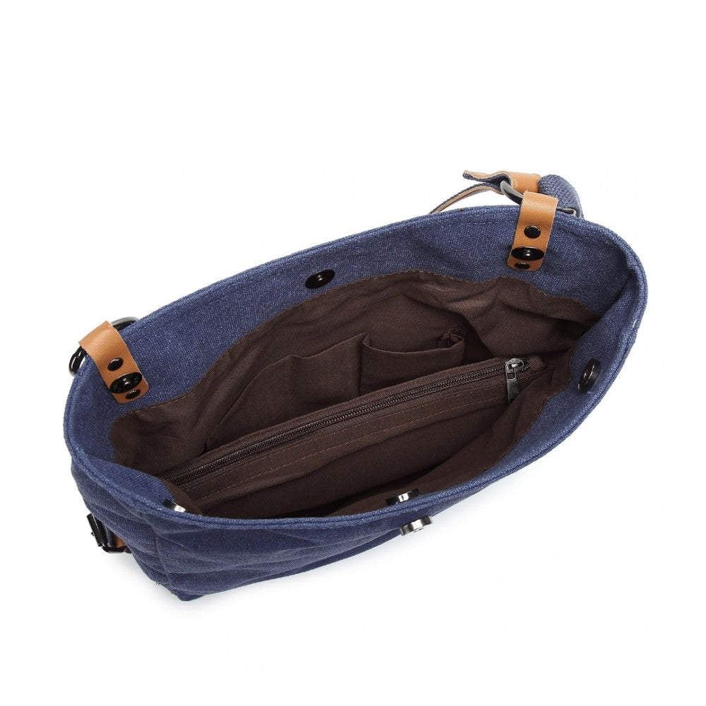E6850 - KONO CANVAS HOBO SLOUCH SHOULDER BAG AND BACKPACK - BLUE - The Baggage Shop