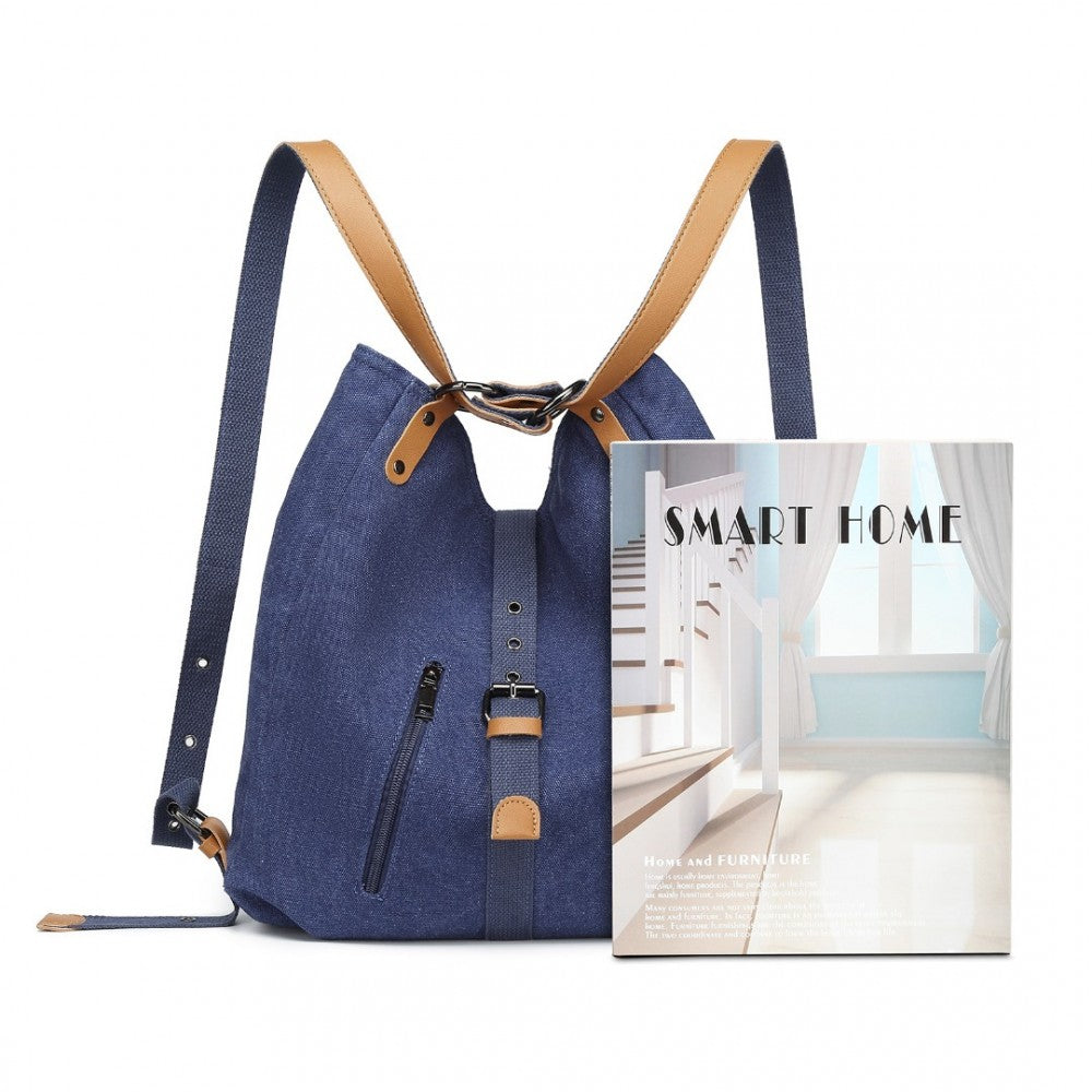E6850 - KONO CANVAS HOBO SLOUCH SHOULDER BAG AND BACKPACK - BLUE - The Baggage Shop