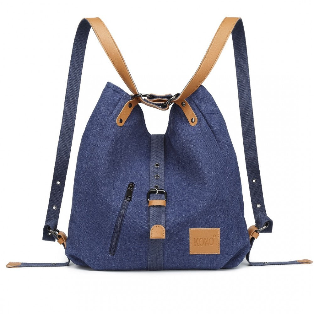 E6850 - KONO CANVAS HOBO SLOUCH SHOULDER BAG AND BACKPACK - BLUE - The Baggage Shop