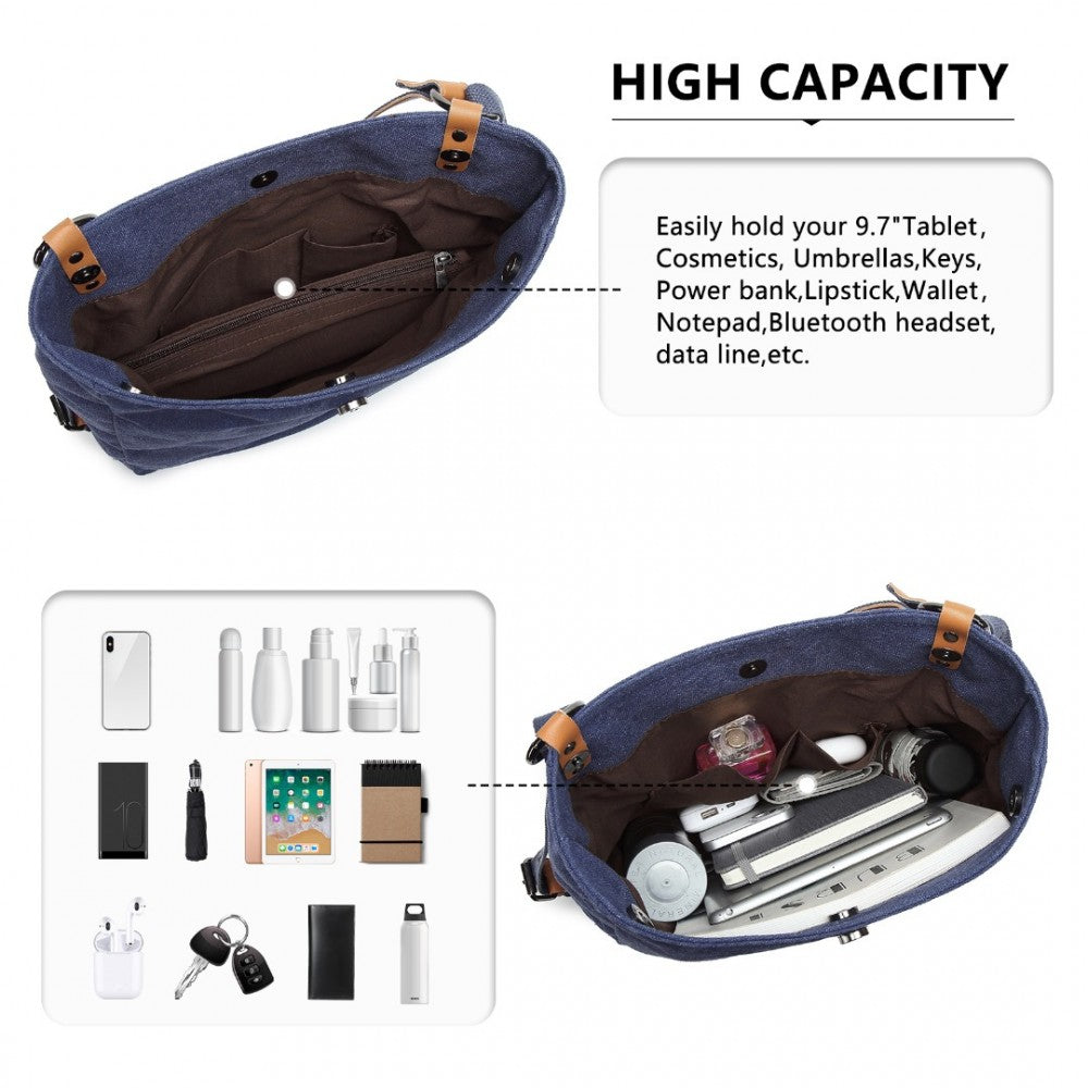 E6850 - KONO CANVAS HOBO SLOUCH SHOULDER BAG AND BACKPACK - BLUE - The Baggage Shop