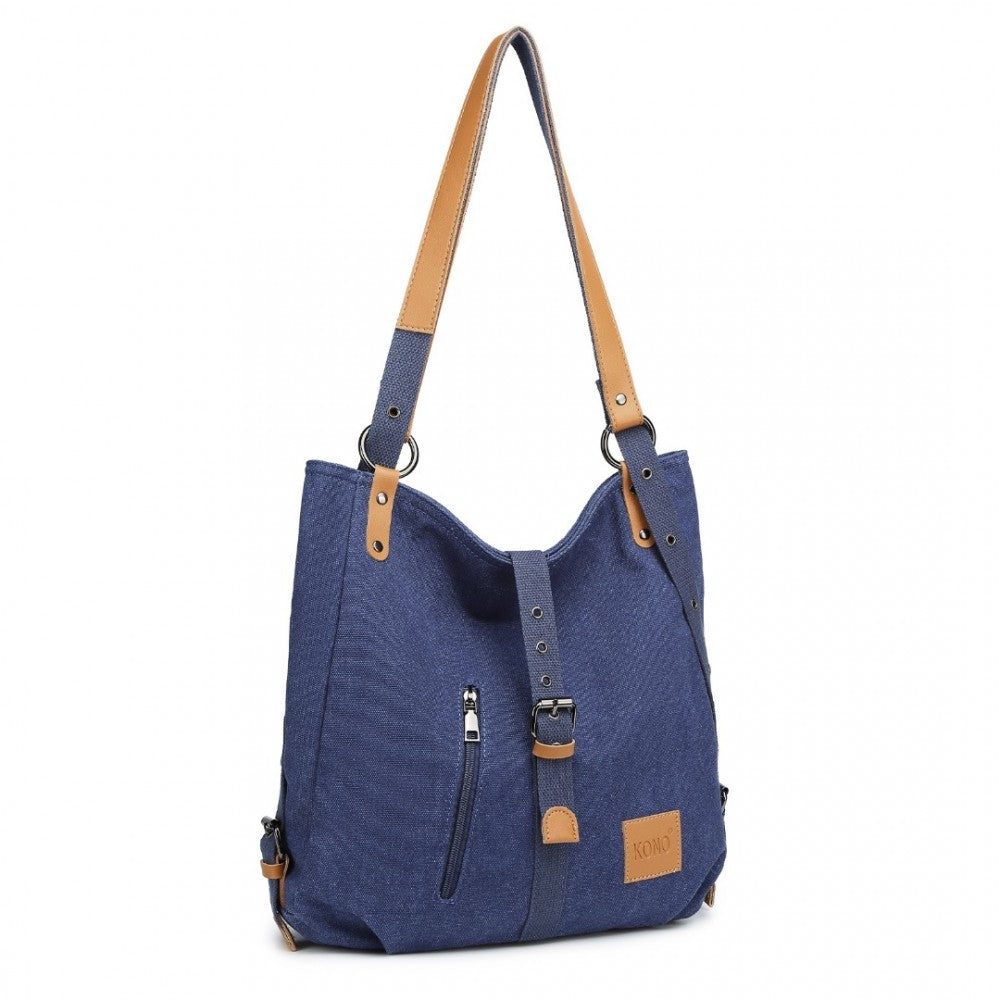E6850 - KONO CANVAS HOBO SLOUCH SHOULDER BAG AND BACKPACK - BLUE - The Baggage Shop