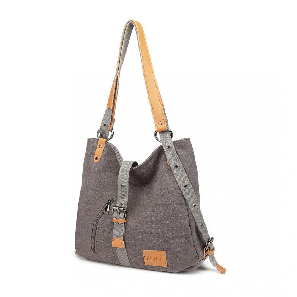 E6850 - KONO CANVAS HOBO SLOUCH SHOULDER BAG AND BACKPACK - GREY - The Baggage Shop