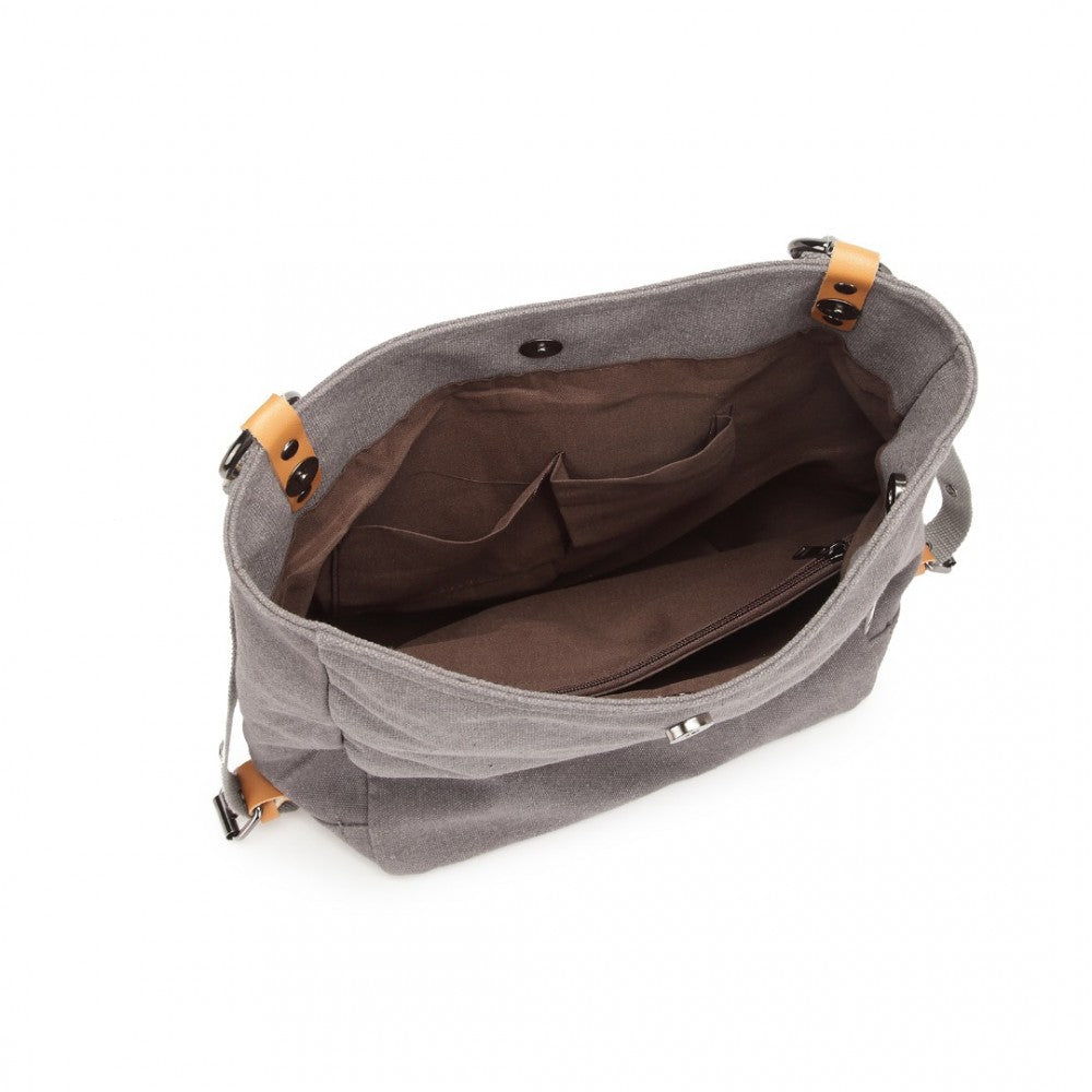E6850 - KONO CANVAS HOBO SLOUCH SHOULDER BAG AND BACKPACK - GREY - The Baggage Shop