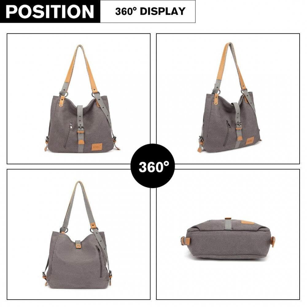 E6850 - KONO CANVAS HOBO SLOUCH SHOULDER BAG AND BACKPACK - GREY - The Baggage Shop